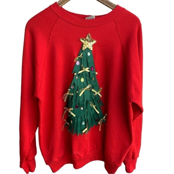 Vintage Crewneck Sweatshirt Ribbons Christmas Tree Large - Picture 1 of 8